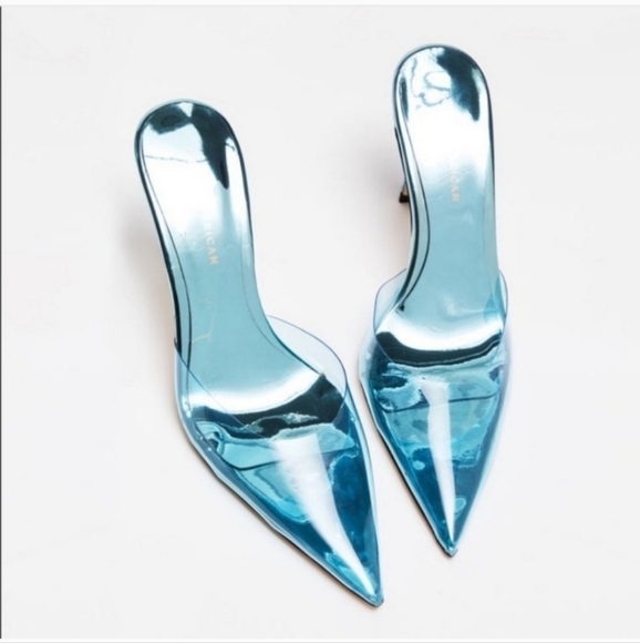 NIB| $195 Good American Transparent Blue Heels - Picture 2 of 8